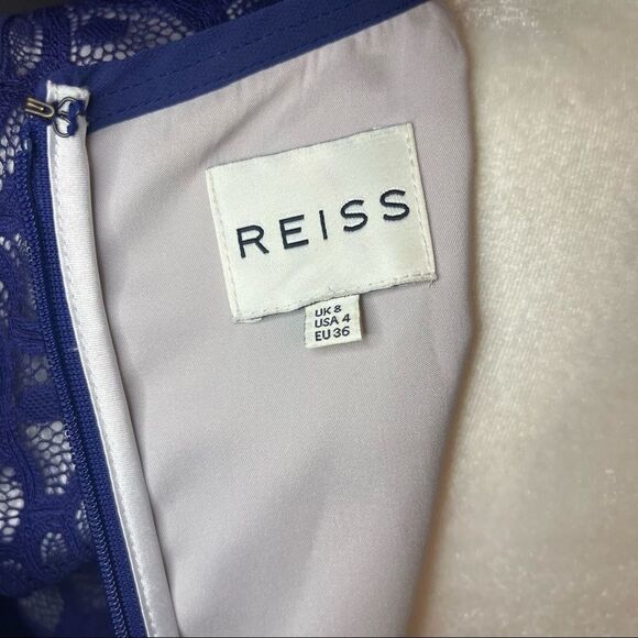 Reiss Fern Blue Lace Long Sleeve Sheath Dress - Picture 10 of 10